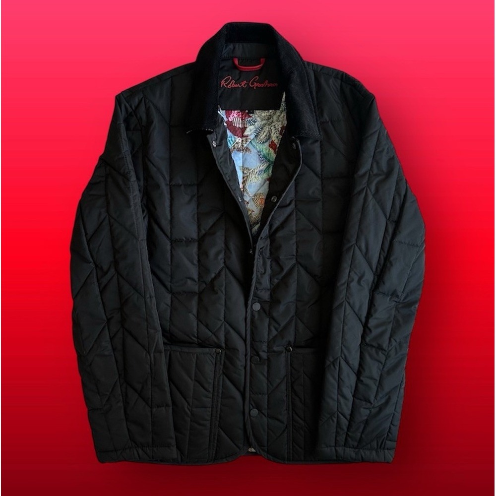 Robert Graham Quilted Chore Utility Corduroy Jacket Snap Front Collar Mens Small